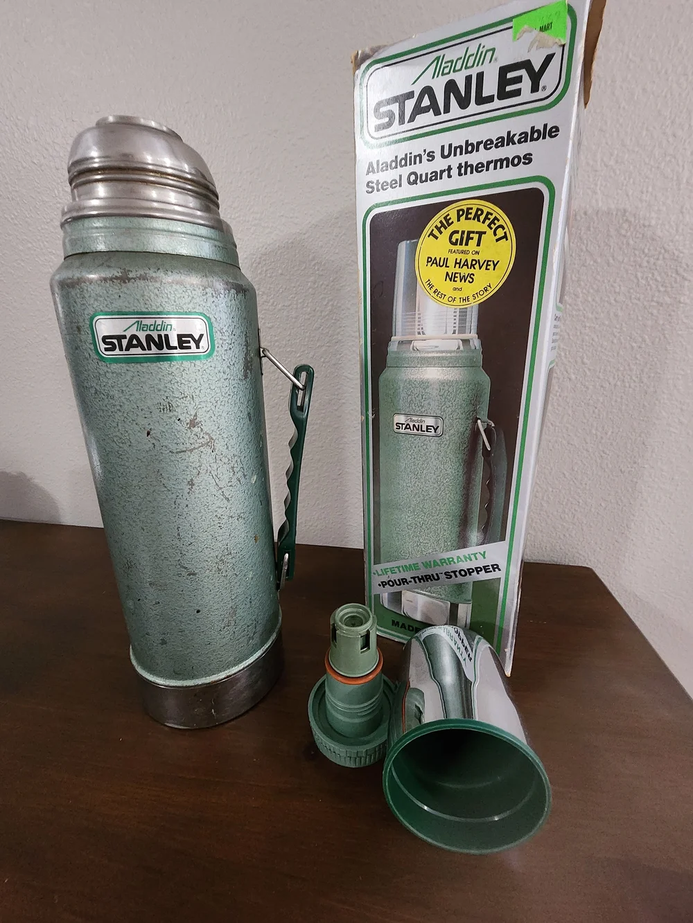 Stanley Green Metal Quart Thermos - Vintage Look